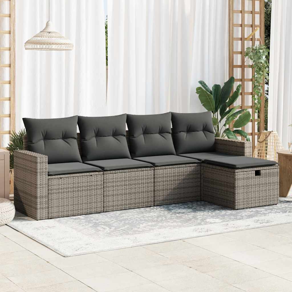 vidaXL 5-delige Loungeset met kussens poly rattan zwart