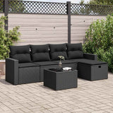 vidaXL 5-delige Loungeset met kussens poly rattan zwart