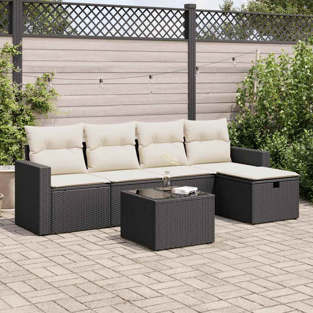 vidaXL 5-delige Loungeset met kussens poly rattan zwart