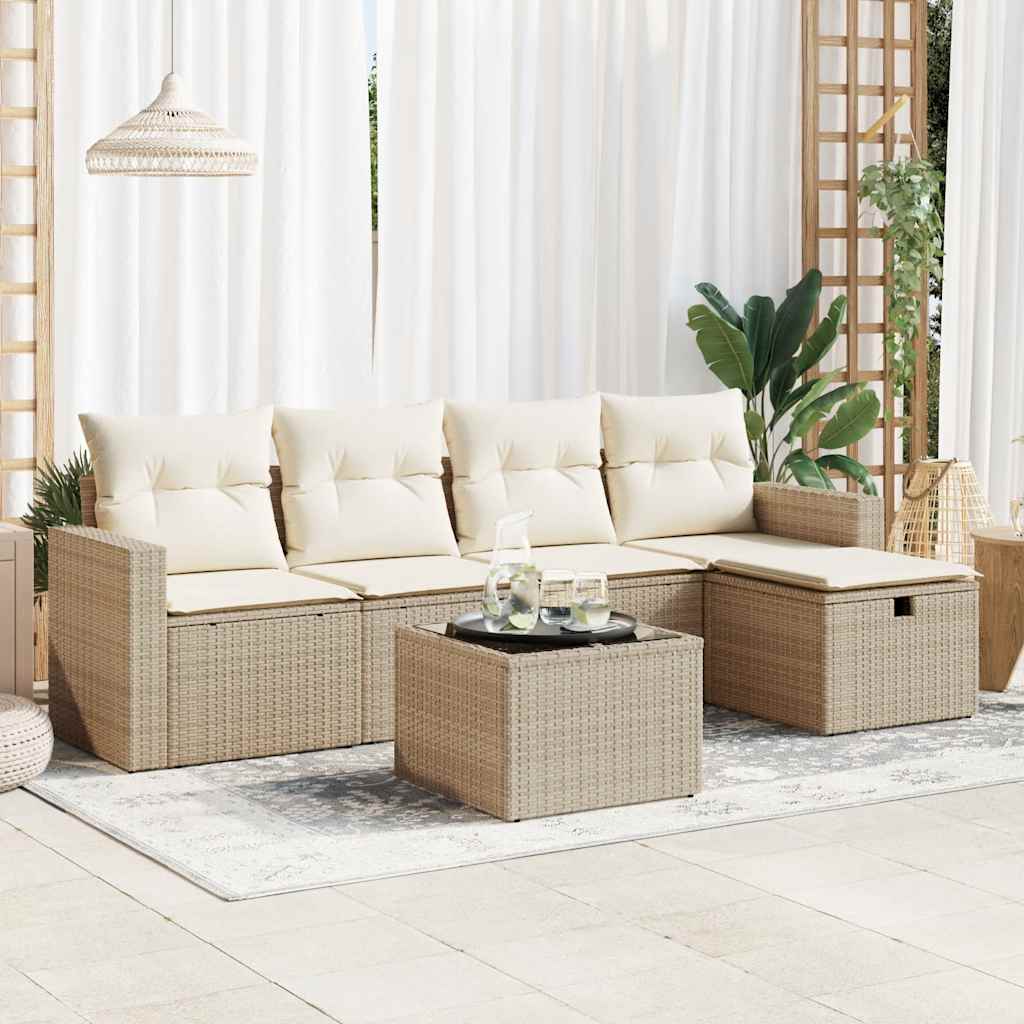 vidaXL 5-delige Loungeset met kussens poly rattan zwart