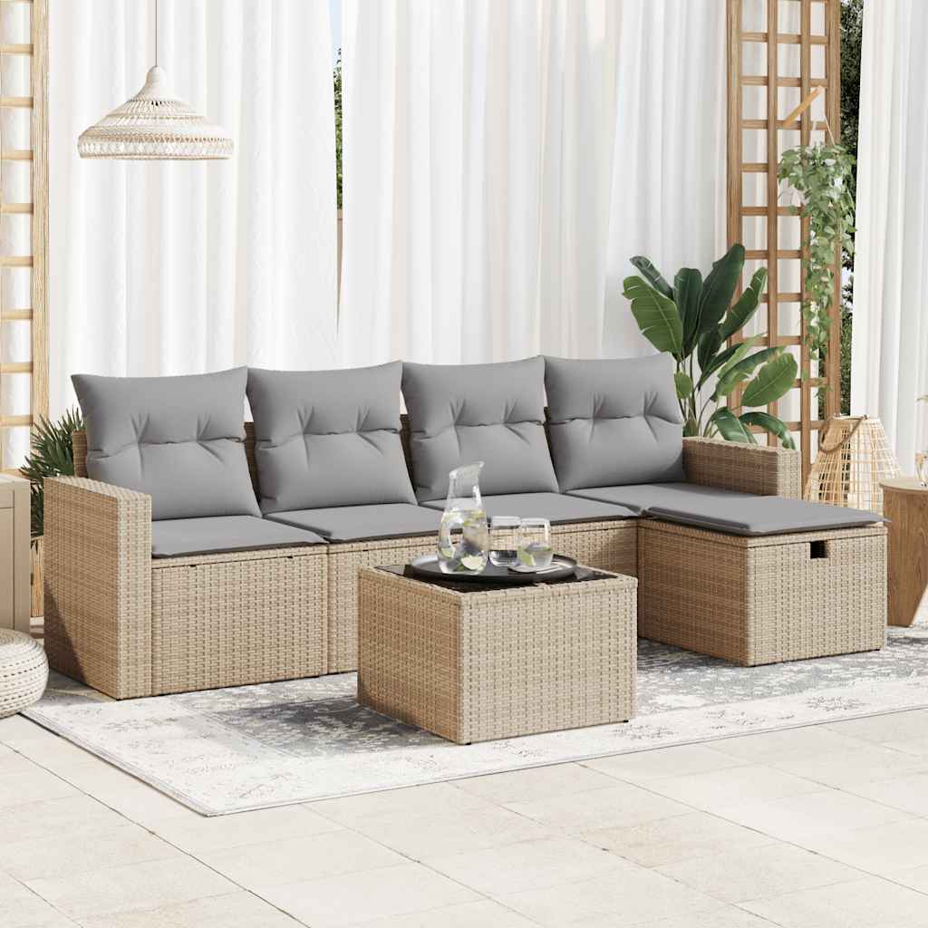 vidaXL 5-delige Loungeset met kussens poly rattan zwart