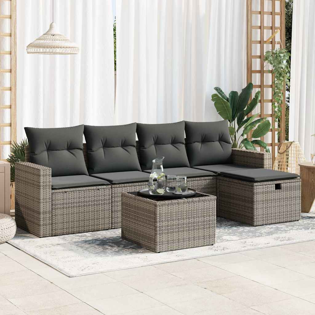 vidaXL 5-delige Loungeset met kussens poly rattan zwart