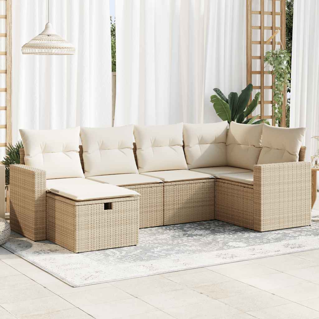 vidaXL 6-delige Loungeset met kussens poly rattan zwart