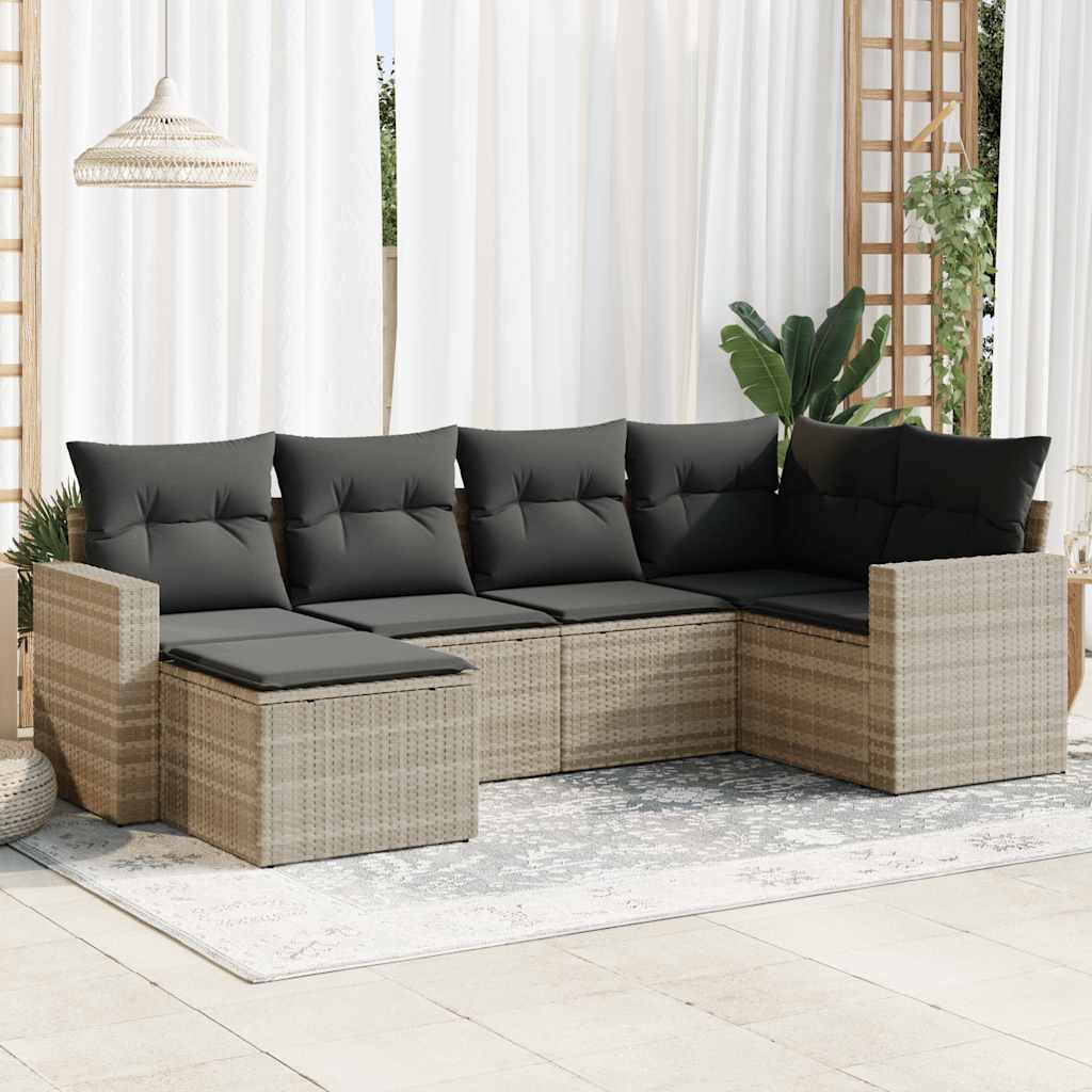 vidaXL 6-delige Loungeset met kussens poly rattan zwart