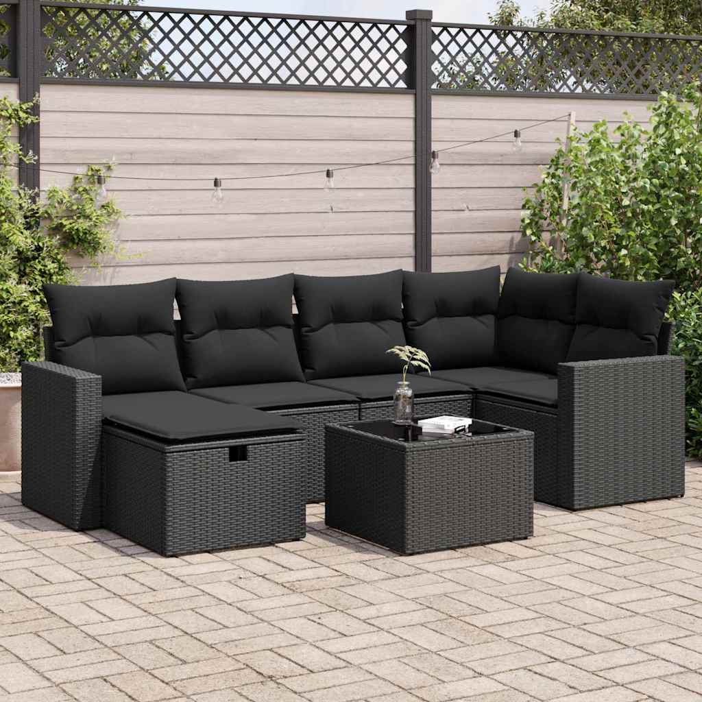 vidaXL 6-delige Loungeset met kussens poly rattan zwart