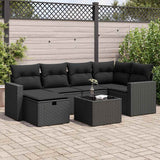 vidaXL 6-delige Loungeset met kussens poly rattan zwart
