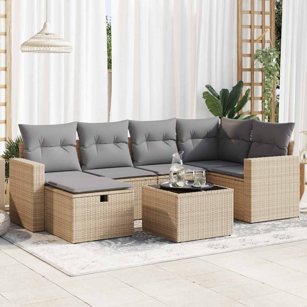 vidaXL 6-delige Loungeset met kussens poly rattan zwart