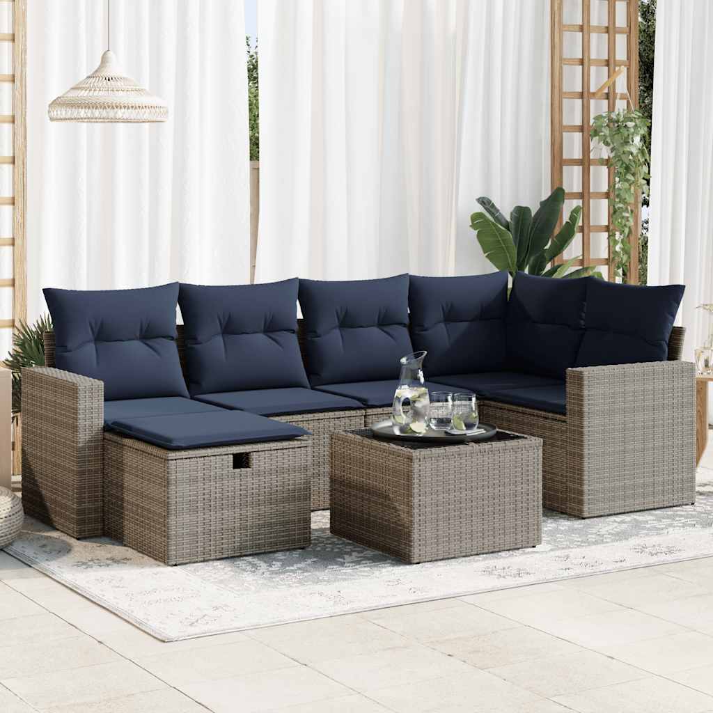 vidaXL 6-delige Loungeset met kussens poly rattan zwart