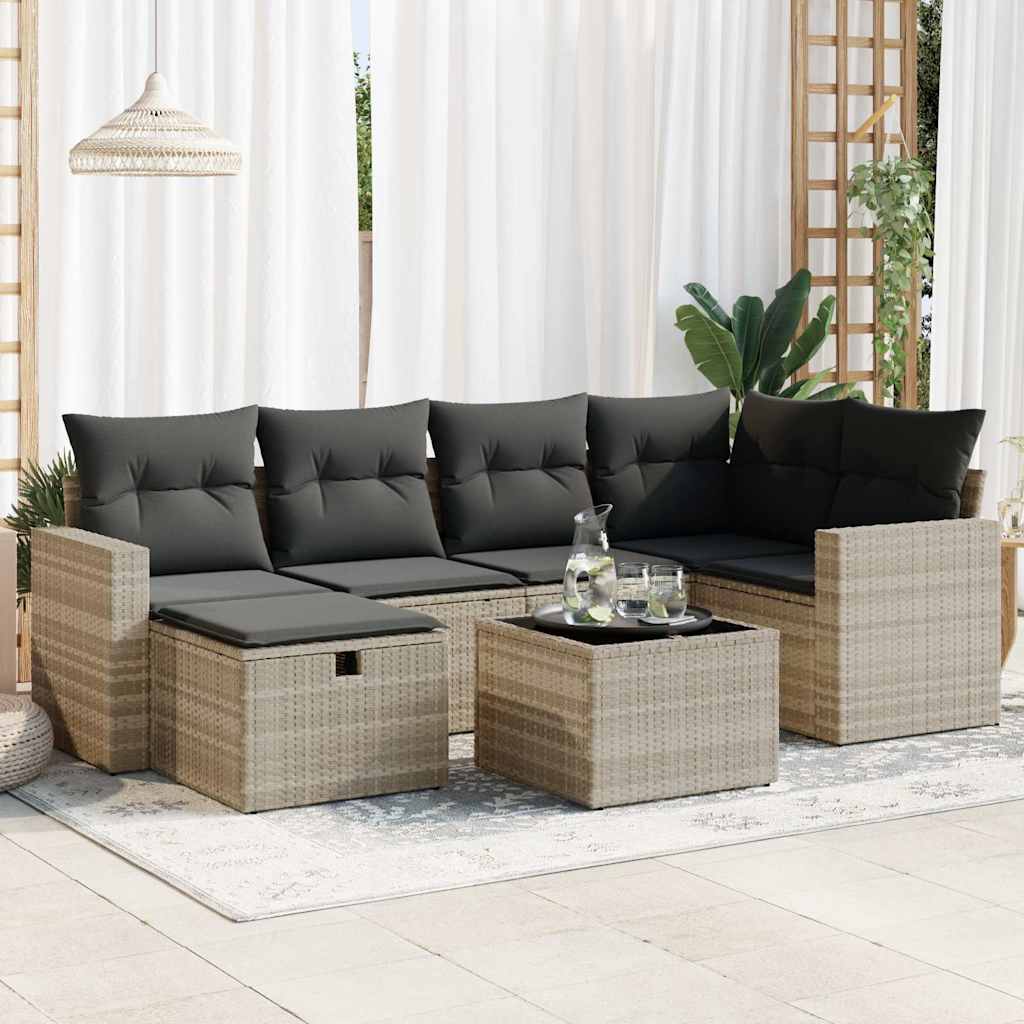 vidaXL 6-delige Loungeset met kussens poly rattan zwart