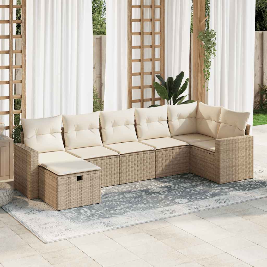 vidaXL 7-delige Loungeset met kussens poly rattan zwart