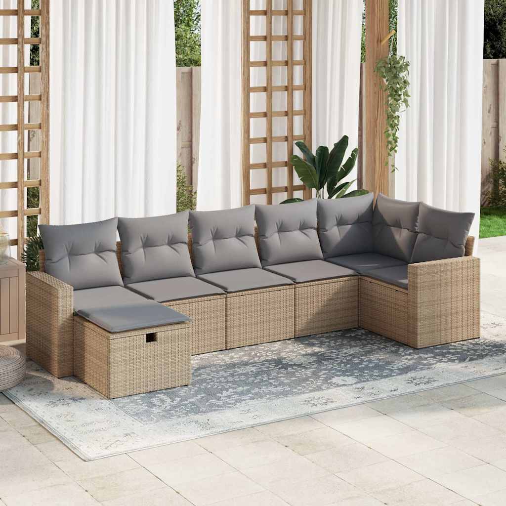 vidaXL 7-delige Loungeset met kussens poly rattan zwart