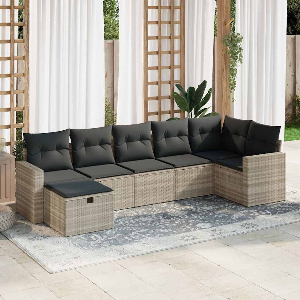 vidaXL 7-delige Loungeset met kussens poly rattan zwart