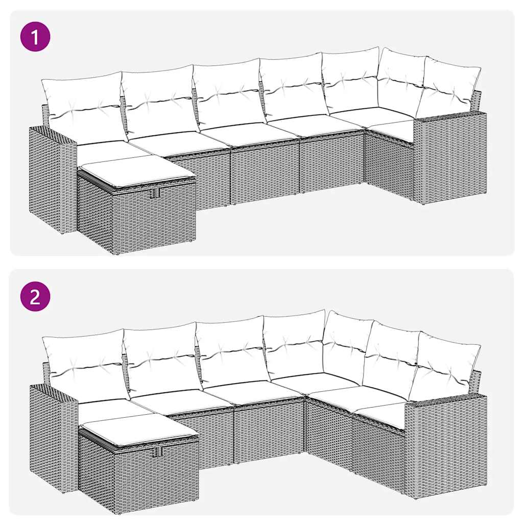 vidaXL 7-delige Loungeset met kussens poly rattan grijs