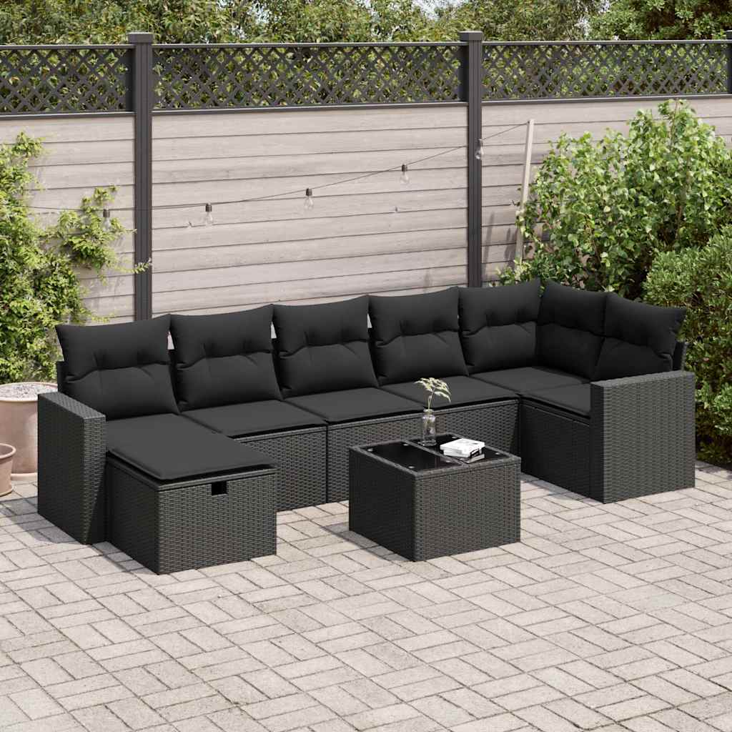 vidaXL 7-delige Loungeset met kussens poly rattan zwart