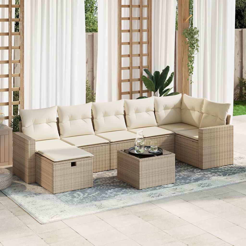 vidaXL 7-delige Loungeset met kussens poly rattan zwart