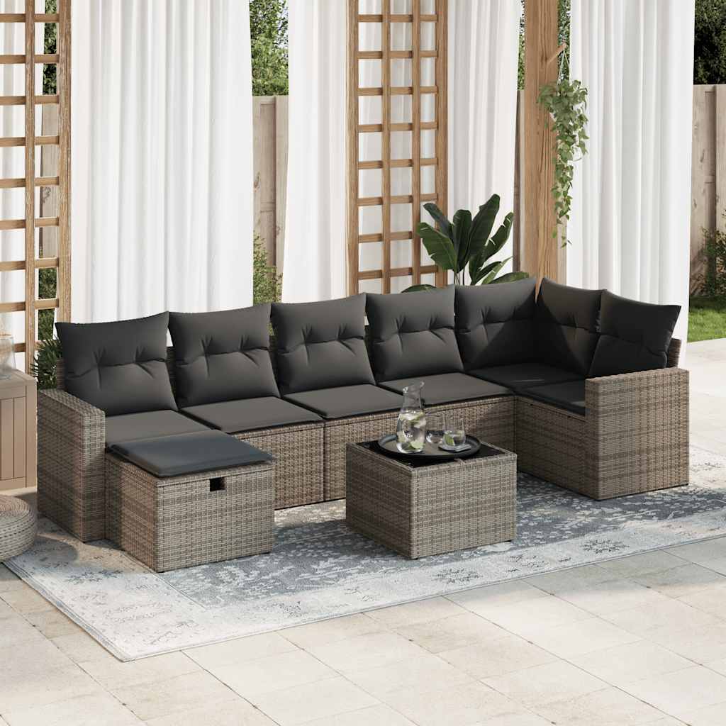 vidaXL 7-delige Loungeset met kussens poly rattan zwart