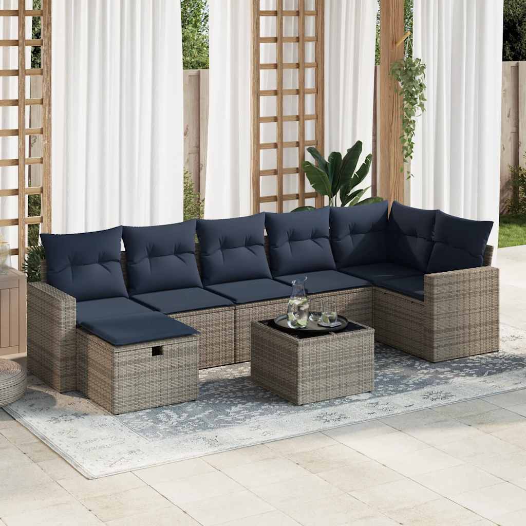 vidaXL 7-delige Loungeset met kussens poly rattan grijs