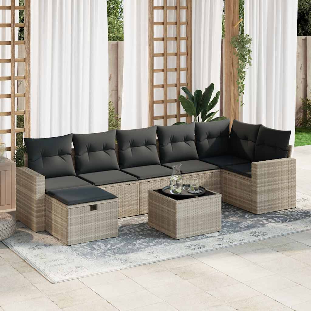 vidaXL 7-delige Loungeset met kussens poly rattan zwart
