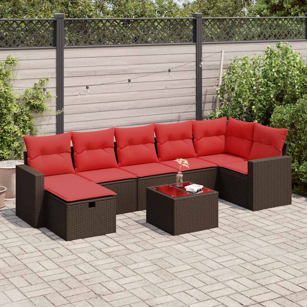 vidaXL 7-delige Loungeset met kussens poly rattan grijs