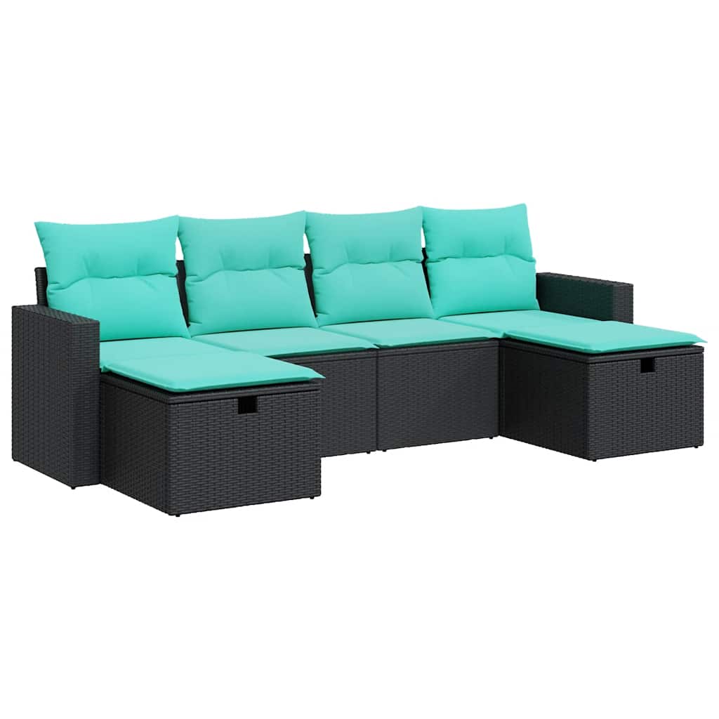 vidaXL 6-delige Loungeset met kussens poly rattan zwart