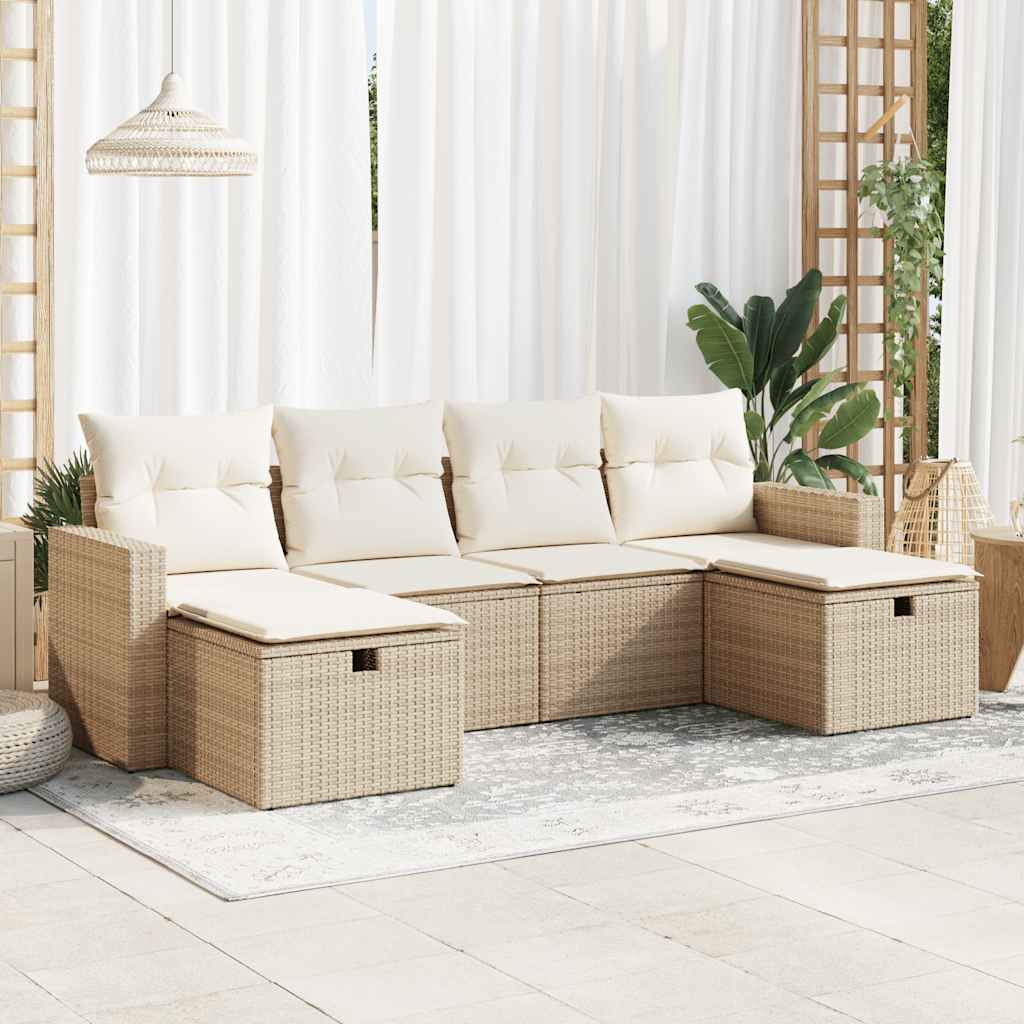 vidaXL 6-delige Loungeset met kussens poly rattan zwart