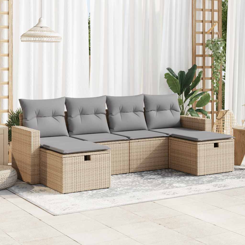 vidaXL 6-delige Loungeset met kussens poly rattan zwart
