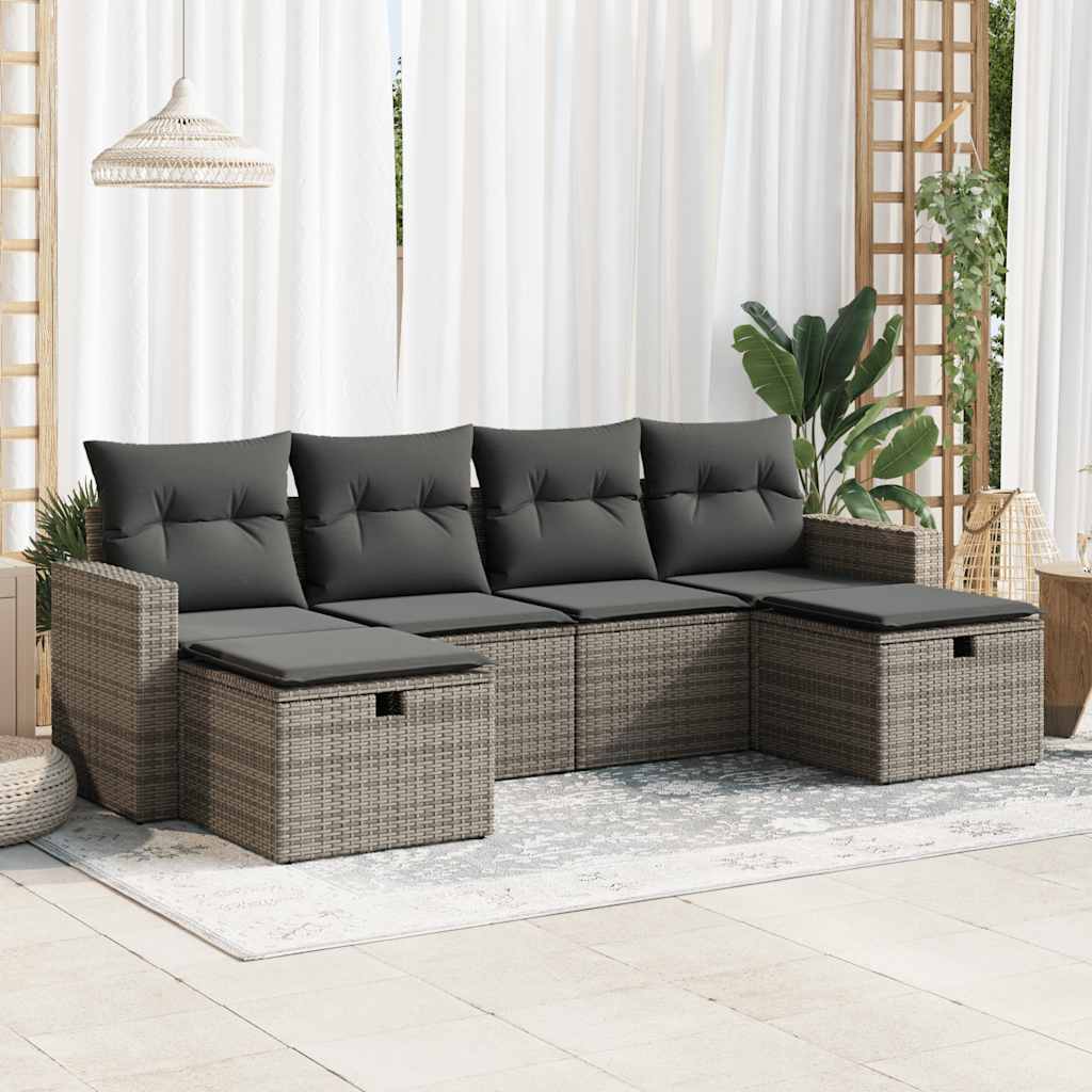 vidaXL 6-delige Loungeset met kussens poly rattan zwart