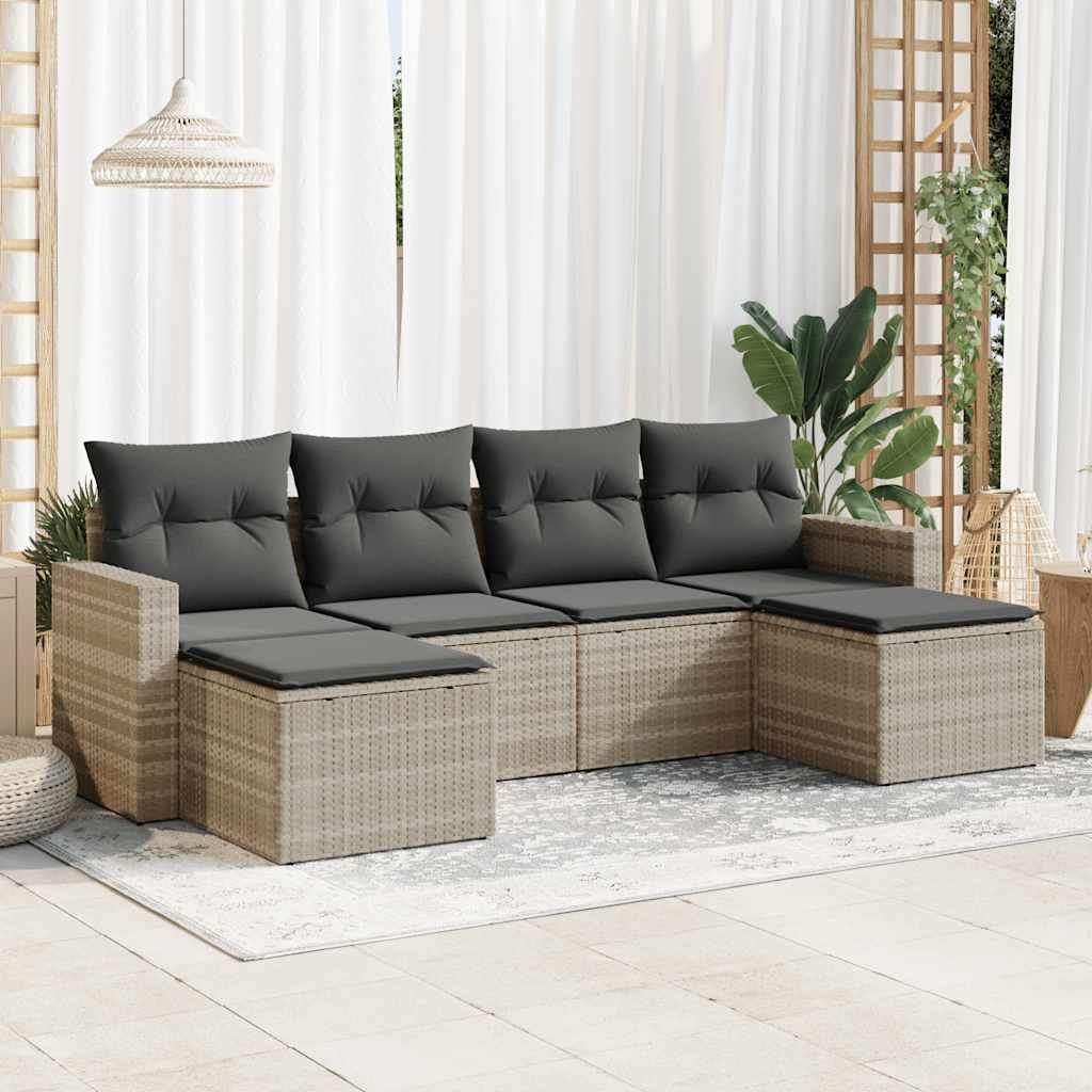 vidaXL 6-delige Loungeset met kussens poly rattan zwart