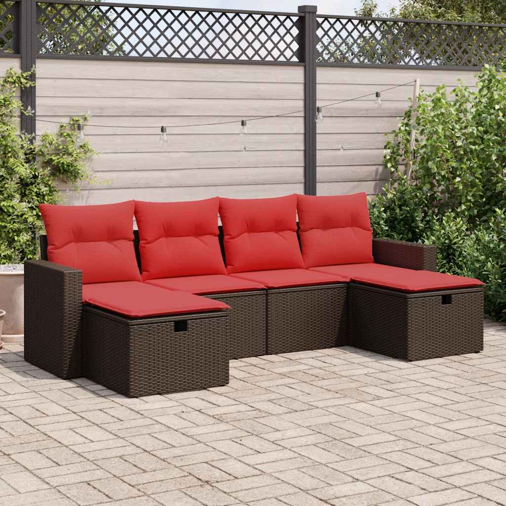 vidaXL 6-delige Loungeset met kussens poly rattan zwart