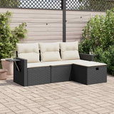 vidaXL 4-delige Loungeset met kussens poly rattan zwart