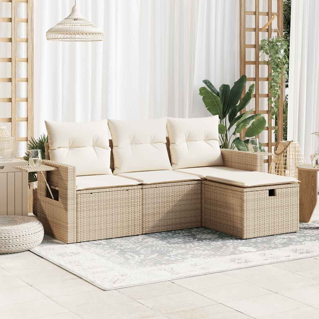 vidaXL 4-delige Loungeset met kussens poly rattan zwart