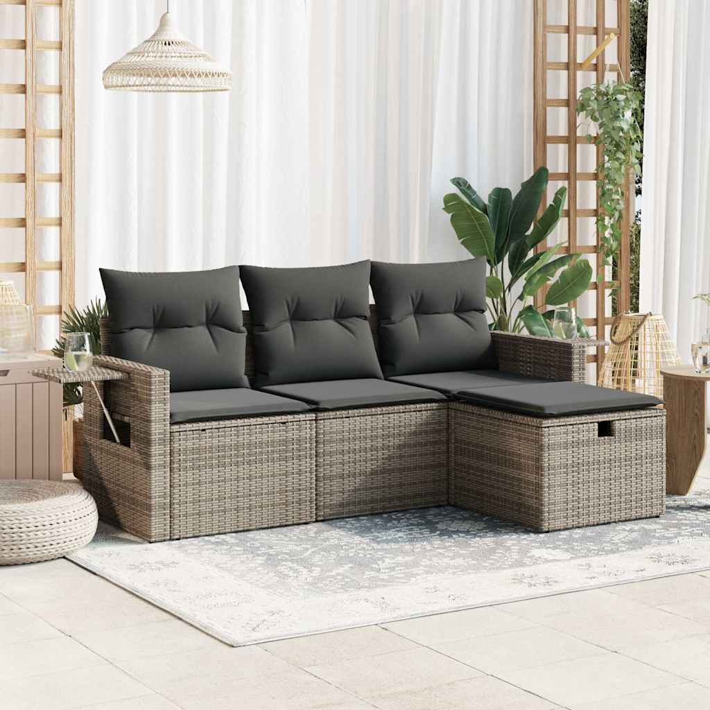 vidaXL 4-delige Loungeset met kussens poly rattan zwart