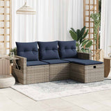 vidaXL 4-delige Loungeset met kussens poly rattan zwart