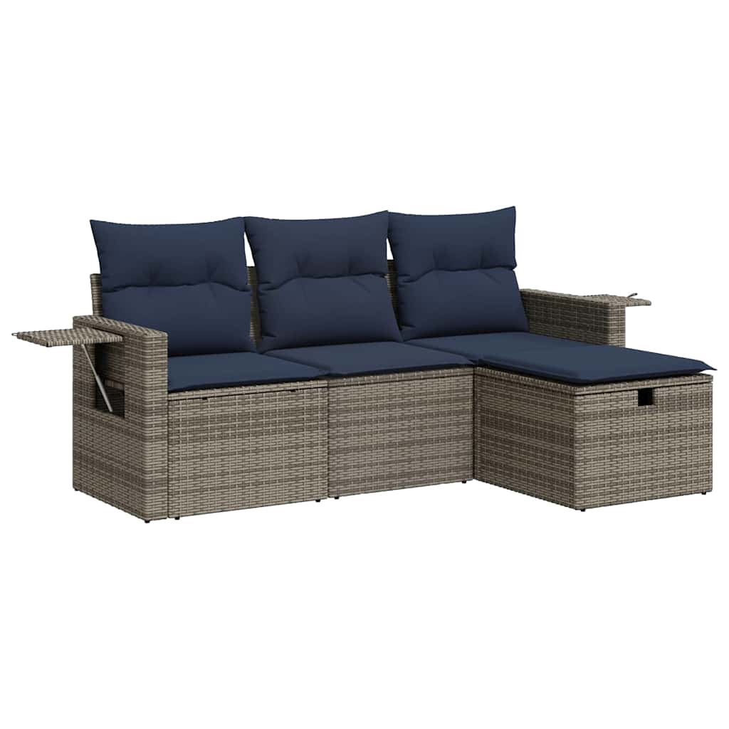 vidaXL 4-delige Loungeset met kussens poly rattan zwart