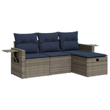 vidaXL 4-delige Loungeset met kussens poly rattan zwart