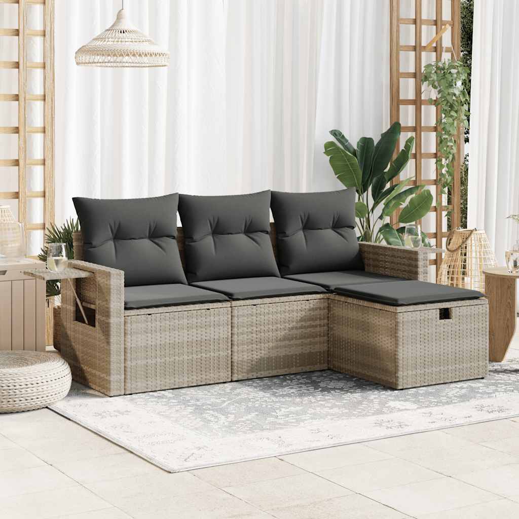 vidaXL 4-delige Loungeset met kussens poly rattan zwart