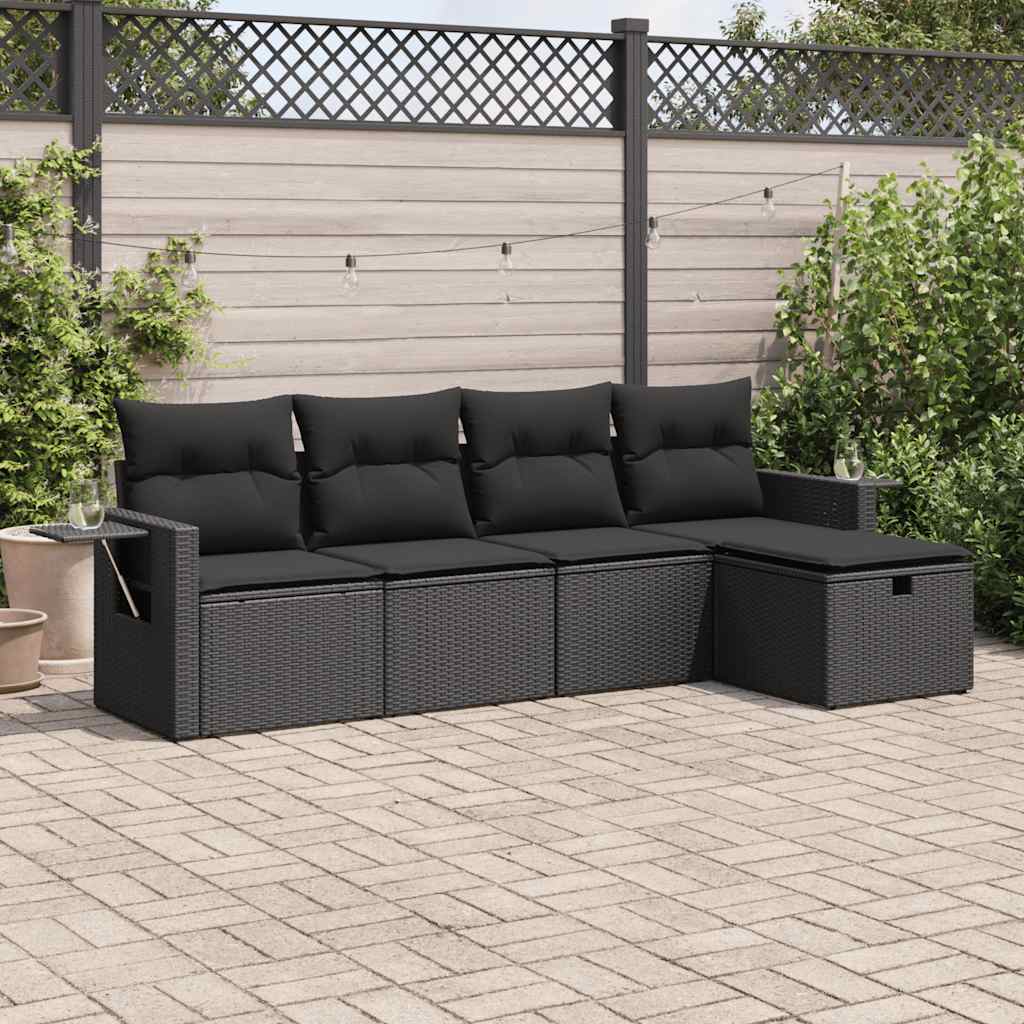 vidaXL 5-Piece Lounge Set with Cushions Poly Rattan Black