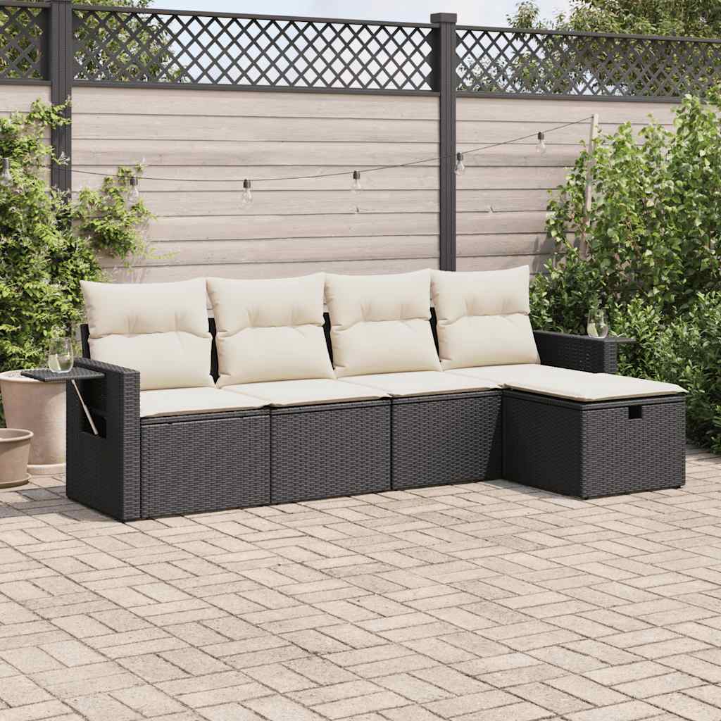 vidaXL 5-Piece Lounge Set with Cushions Poly Rattan Black