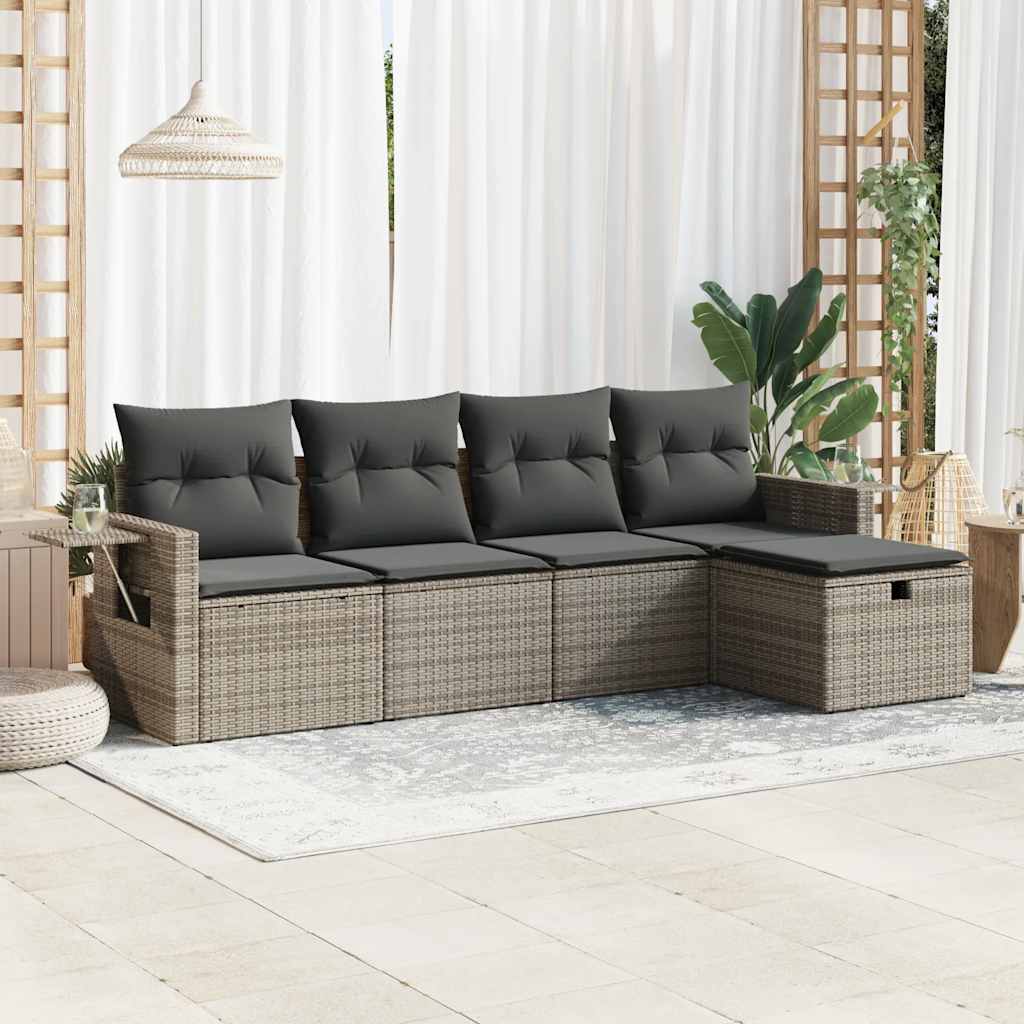 vidaXL 5-Piece Lounge Set with Cushions Poly Rattan Black