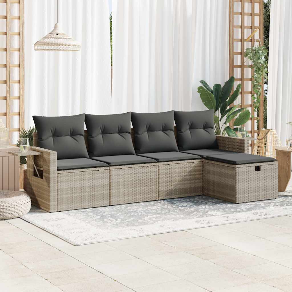 vidaXL 5-Piece Lounge Set with Cushions Poly Rattan Black