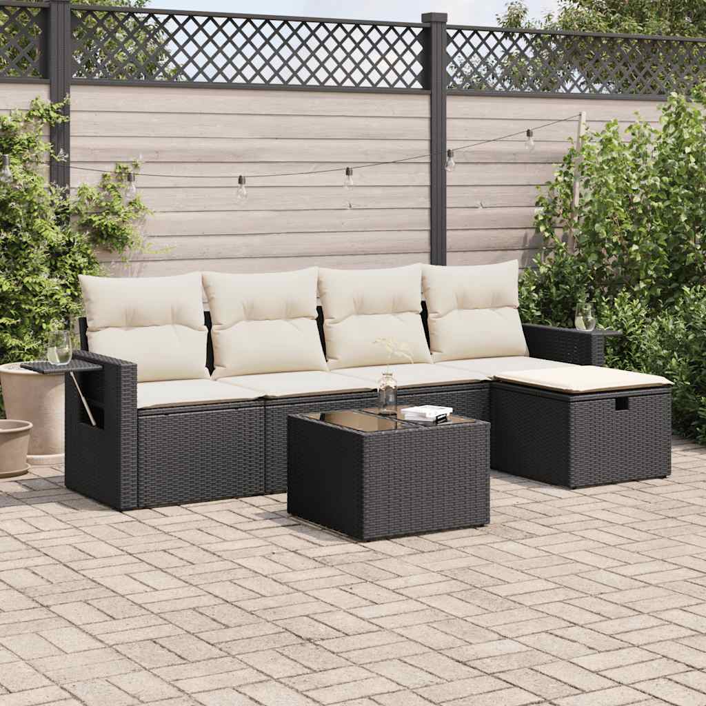 vidaXL 5-Piece Lounge Set with Cushions Poly Rattan Black