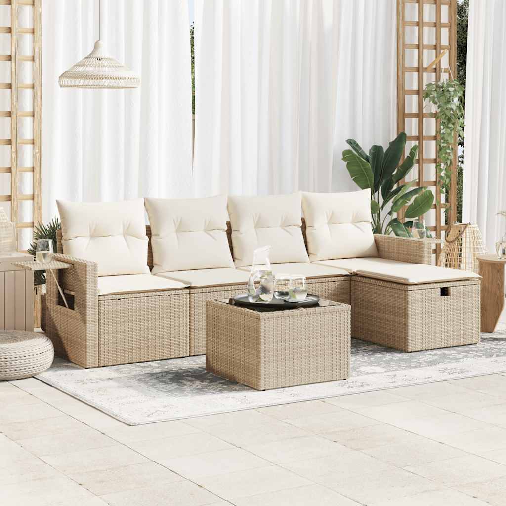 vidaXL 5-Piece Lounge Set with Cushions Poly Rattan Black