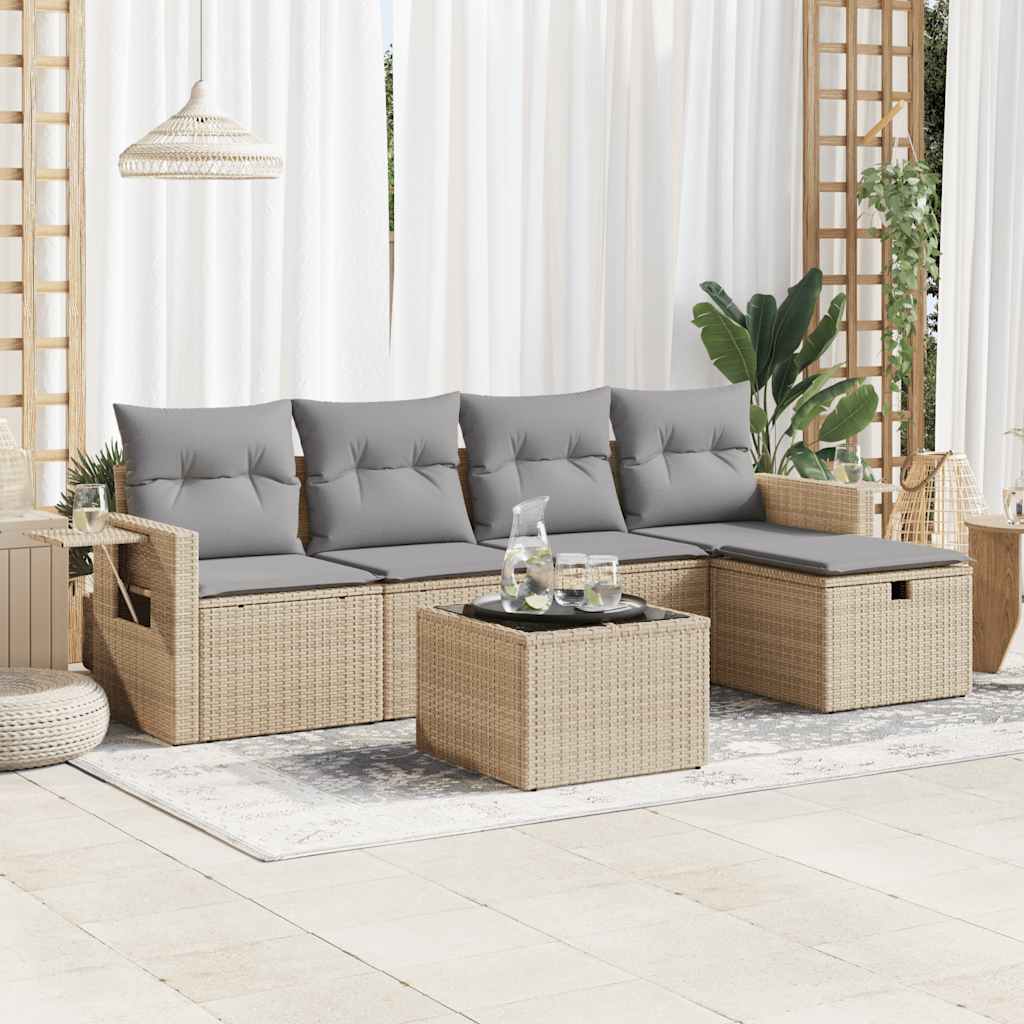 vidaXL 5-Piece Lounge Set with Cushions Poly Rattan Black