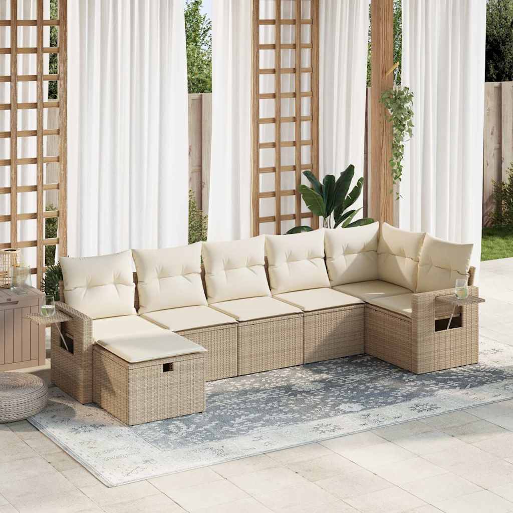 vidaXL 7-delige Loungeset met kussens poly rattan zwart