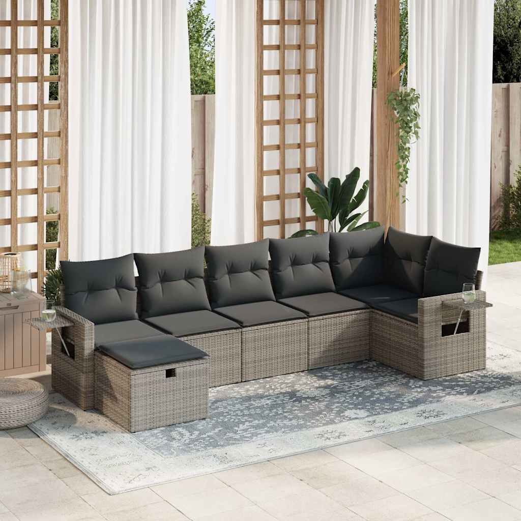 vidaXL 7-delige Loungeset met kussens poly rattan zwart