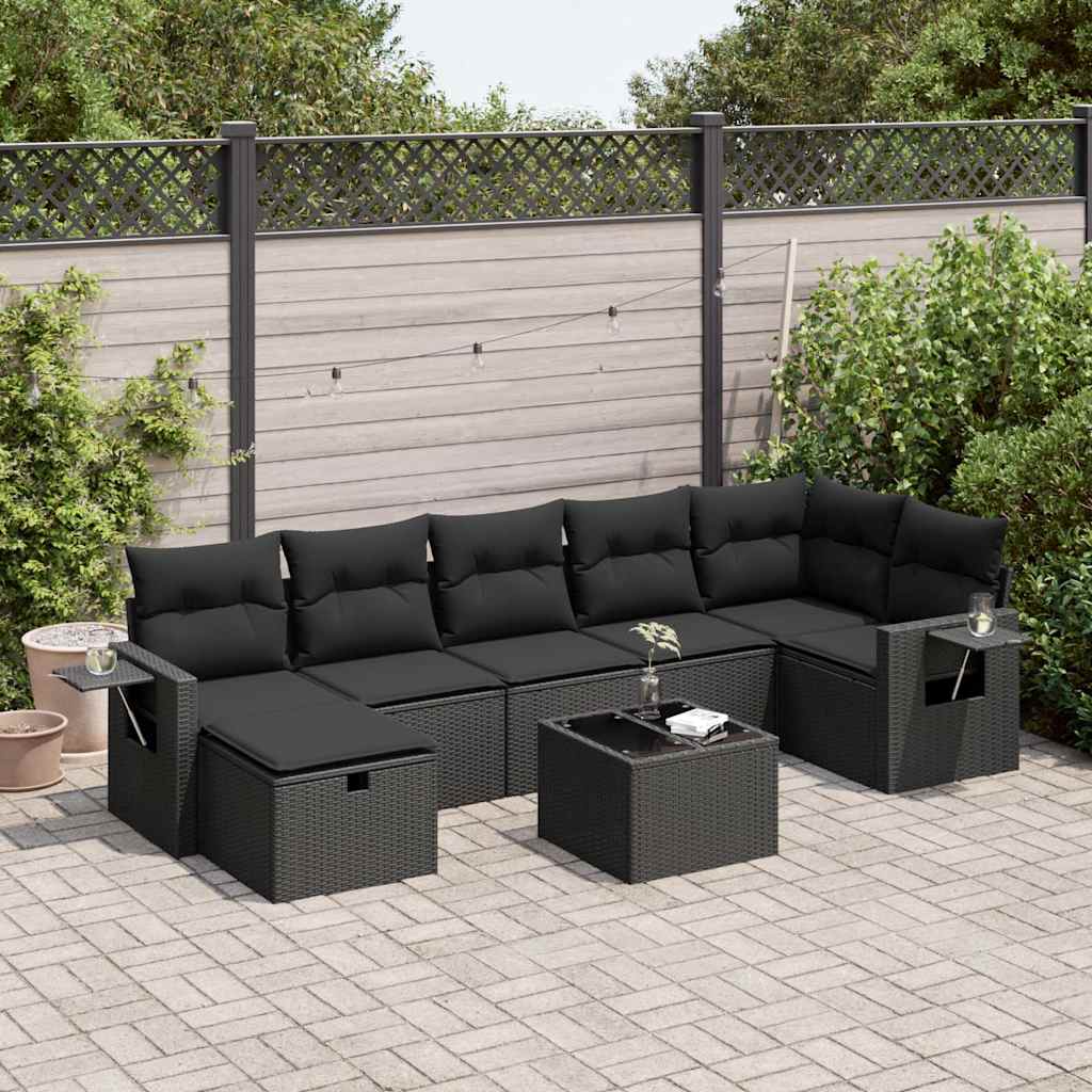 vidaXL 7-delige Loungeset met kussens poly rattan zwart