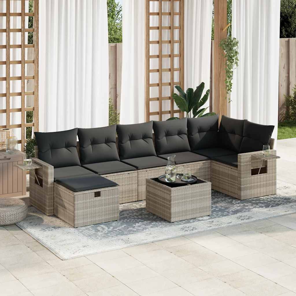vidaXL 7-delige Loungeset met kussens poly rattan zwart