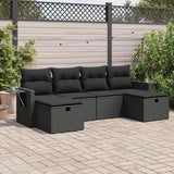 vidaXL 6-delige Loungeset met kussens poly rattan zwart