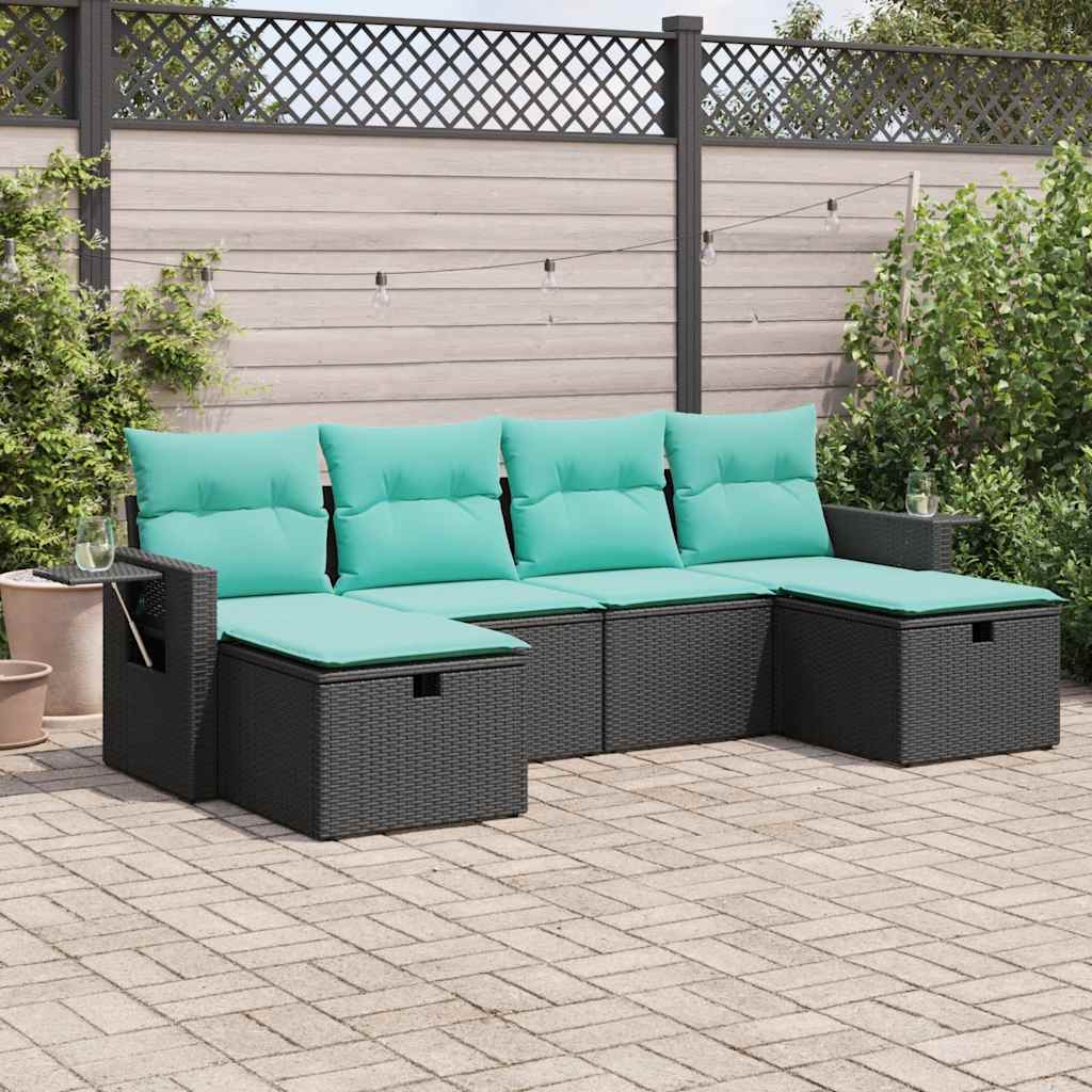 vidaXL 6-delige Loungeset met kussens poly rattan zwart