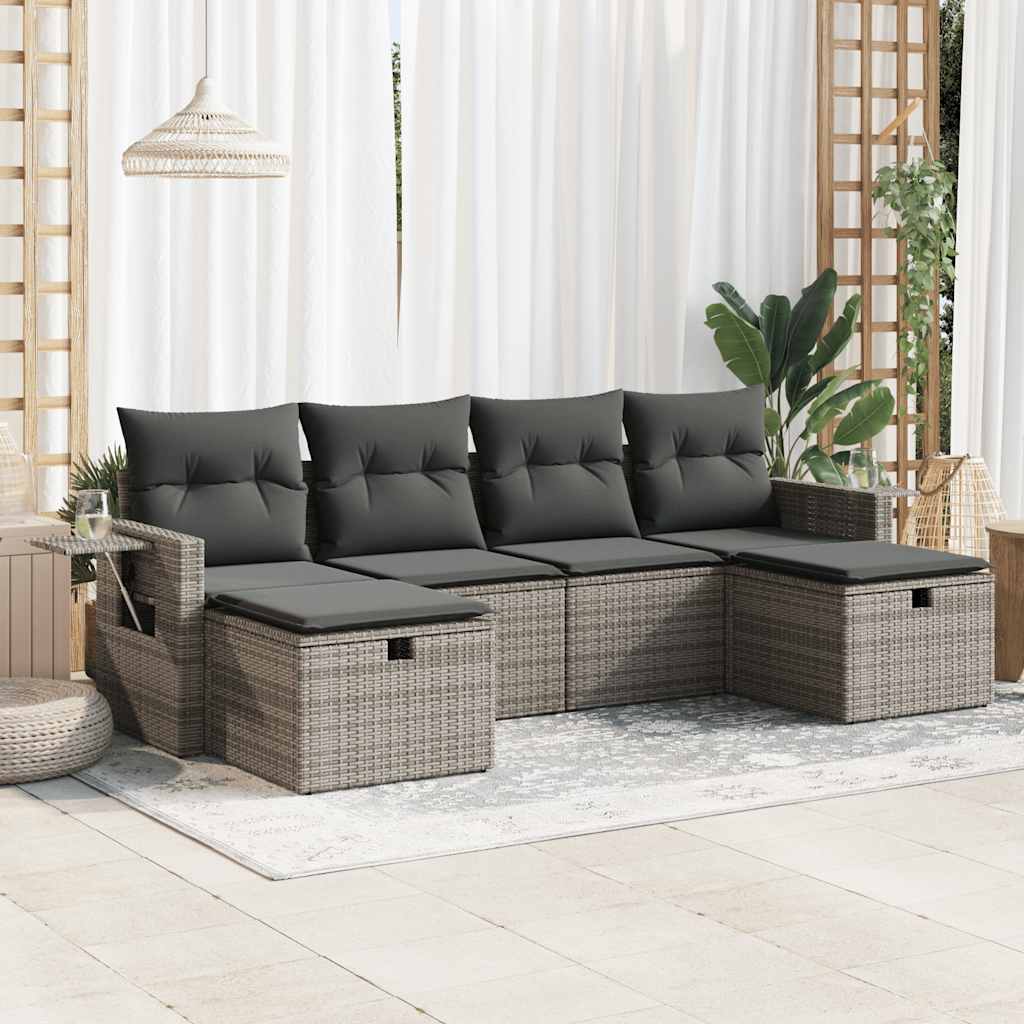 vidaXL 6-delige Loungeset met kussens poly rattan zwart